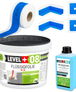 Dichtset Duschabdichtung Flüssigfolie 4kg Innenecke Dichtband Bad Dusche Küche LEVEL+ SET300