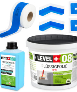 Dichtset Duschabdichtung Flüssigfolie 7kg Innenecke Dichtband Bad Dusche Küche LEVEL+ SET302
