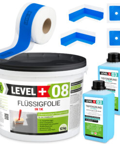 Dichtset Duschabdichtung Flüssigfolie 12kg Innenecke Dichtband Bad Dusche Küche LEVEL+ SET303