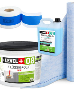 Dichtset Abdichtung Flüssigfolie 12kg Dichtbahn 2m² Tiefengrund Dichtband LEVEL+ SET310