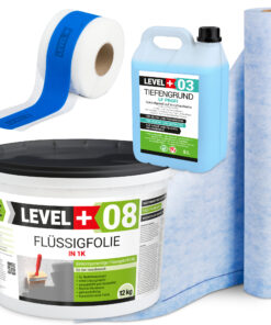 Dichtset Abdichtung Flüssigfolie 12kg Dichtbahn 2m² Tiefengrund Dichtband LEVEL+ SET312