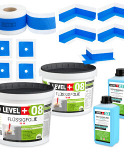 Dichtset Duschabdichtung Flüssigfolie 9,5kg Innenecke Dichtband Bad Dusche Küche LEVEL+ SET320