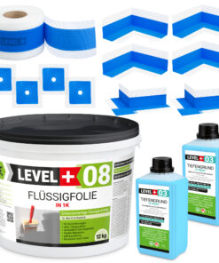 Dichtset Duschabdichtung Flüssigfolie 12kg Innenecke Dichtband Bad Dusche Küche LEVEL+ SET321