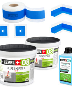 Dichtset Duschabdichtung Flüssigfolie 9,5kg Innenecke Dichtband Bad Dusche Küche LEVEL+ SET323