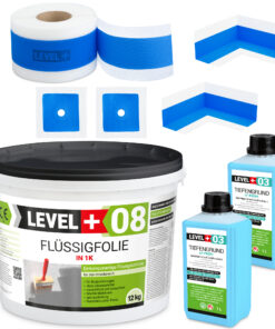 Dichtset Duschabdichtung Flüssigfolie 12kg Innenecke Dichtband Bad Dusche Küche LEVEL+ SET324