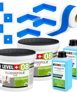 Dichtset Duschabdichtung Flüssigfolie 14kg Innenecke Dichtband Bad Dusche Küche LEVEL+ SET325