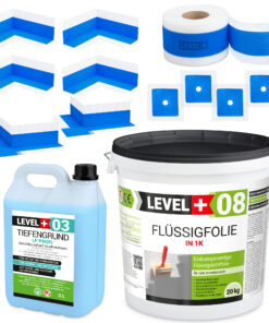 Dichtset Duschabdichtung Flüssigfolie 20kg Innenecke Dichtband Bad Dusche Küche LEVEL+ SET326