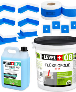 Dichtset Duschabdichtung Flüssigfolie 25kg Innenecke Dichtband Bad Dusche Küche LEVEL+ SET327