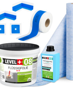 Dichtset Duschabdichtung Flüssigfolie 5,5kg Innenecke Dichtband Bad Dusche Küche LEVEL+ SET331