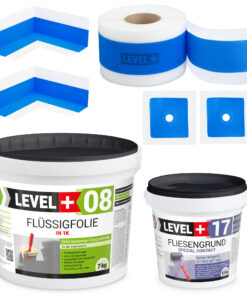 Dichtset Bad Dusche Flüssigfolie 7kg Fliesengrund 1,5kg Innenecke Dichtband LEVEL+ SET333
