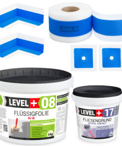 Dichtset Bad Dusche Flüssigfolie 4kg Fliesengrund 1,5kg Innenecke Dichtband LEVEL+ SET334