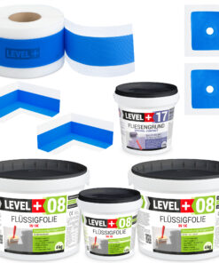 Dichtset Bad Dusche Flüssigfolie 9,5kg Fliesengrund 1,5kg Innenecke Dichtband LEVEL+ SET336
