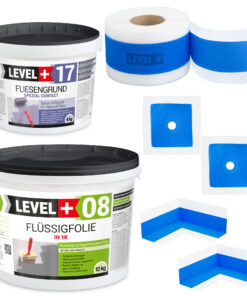 Dichtset Bad Dusche Flüssigfolie 12kg Fliesengrund 4kg Innenecke Dichtband LEVEL+ SET337