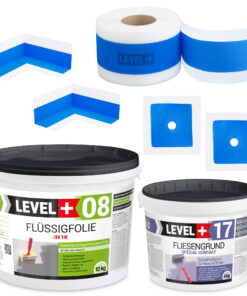 Dichtset Bad Dusche Flüssigfolie 12kg Fliesengrund 4kg Innenecke Dichtband LEVEL+ SET338