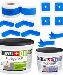 Dichtset Bad Dusche Flüssigfolie 12kg Fliesengrund 4kg Innenecke Dichtband LEVEL+ SET339