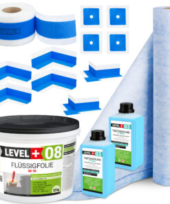 Dichtset Duschabdichtung Flüssigfolie 12kg Innenecke Dichtband Bad Dusche Küche LEVEL+ SET341