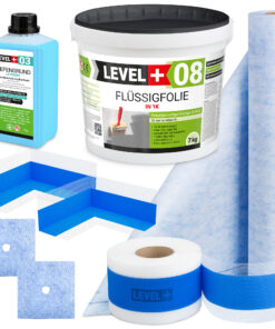 Dichtset ca. 5m2 Duschabdichtung Flüssigfolie 7kg Innenecke Dichtband Dichtbahn Bad Dusche Küche LEVEL+ SET360