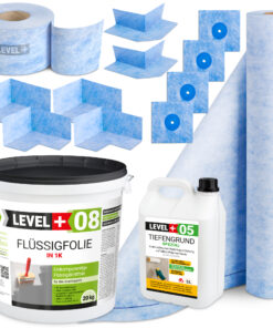 Dichtset 20Kg Flüssigfolie Dichtbahn Dichtband Dichtecke Badabdichtung LEVEL+ SET45