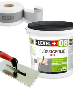 Dichtset Badabdichtung Dichtfolie Duschelement Dichtband Flüssigfolie 20kg + Zahnglätter Edelstahl LEVEL+ SET49