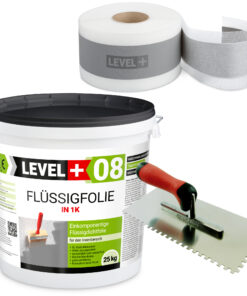 Dichtset Badabdichtung Dichtfolie Duschelement Dichtband Flüssigfolie 25kg + Zahnglätter Edelstahl LEVEL+ SET50