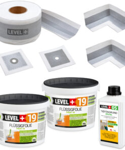 Dicht-Set Innen Außen Abdichtung-Set Dichtvlies Flüssigfolie 8kg Holz Fliesen OSB Wasserdicht Dichtband 120/70mm Ausdehnbar SET508