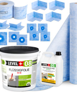 Mega Dichtset Flüssigfolie 25Kg Dichtbahn Ecke Dichtband für Bad Dusche LEVEL+ SET52