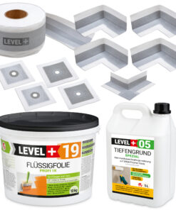 Dicht-Set Innen Außen Abdichtung-Set Dichtvlies Flüssigfolie 12kg Holz Fliesen OSB Wasserdicht Dichtband 120/70mm Ausdehnbar SET520