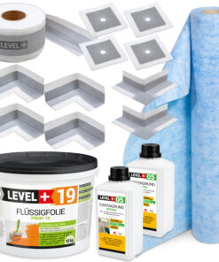 Dicht-Set Innen Außen Abdichtung-Set Dichtvlies Flüssigfolie 12kg Holz Fliesen OSB Wasserdicht Dichtband 120/70mm Ausdehnbar SET541