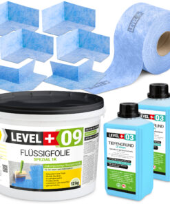 Dichtset Flussigfolie 12kg Balkonabdichtung und Badabdichtung Innen Außen LEVEL+ SET60