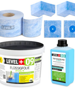 Dichtset Flussigfolie 4kg Dusche und Balkonabdichtung Innen Außen LEVEL+ SET61