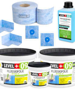 Dichtset für Bad Dusche, Balkon Abdichtung Dichtband Flussigfolie 9,5kg LEVEL+ SET65