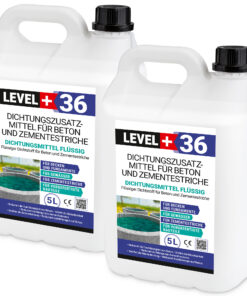 Dichtsungsmittel Flüssig 10L für Beton und Zementestriche, frostbeständig, Mörtelzusatzmittel, Belüftungsmittel LEVEL+36
