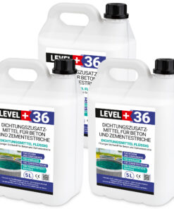 Dichtsungsmittel Flüssig 15L für Beton und Zementestriche, frostbeständig, Mörtelzusatzmittel, Belüftungsmittel LEVEL+36