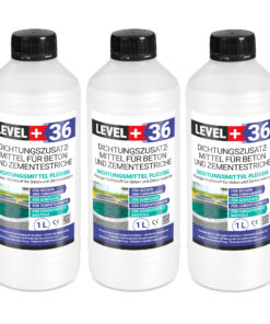 Dichtsungsmittel Flüssig 3L für Beton und Zementestriche, frostbeständig, Mörtelzusatzmittel, Belüftungsmittel LEVEL+36