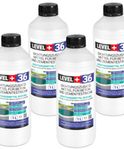 Dichtsungsmittel Flüssig 4L für Beton und Zementestriche, frostbeständig, Mörtelzusatzmittel, Belüftungsmittel LEVEL+36