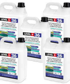 Dichtsungsmittel Flüssig 25L für Beton und Zementestriche, frostbeständig, Mörtelzusatzmittel, Belüftungsmittel LEVEL+36