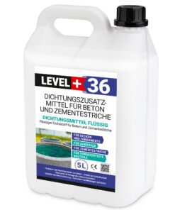 Dichtsungsmittel Flüssig 5L für Beton und Zementestriche, frostbeständig, Mörtelzusatzmittel, Belüftungsmittel LEVEL+36