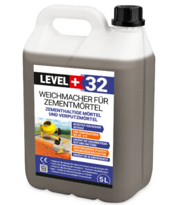 Weichmacher für Mörtel, ersetzt Kalk in Mauer- und Putzmörteln 5L Plastifizierer für Zementmörtel und Putz LEVEL+32